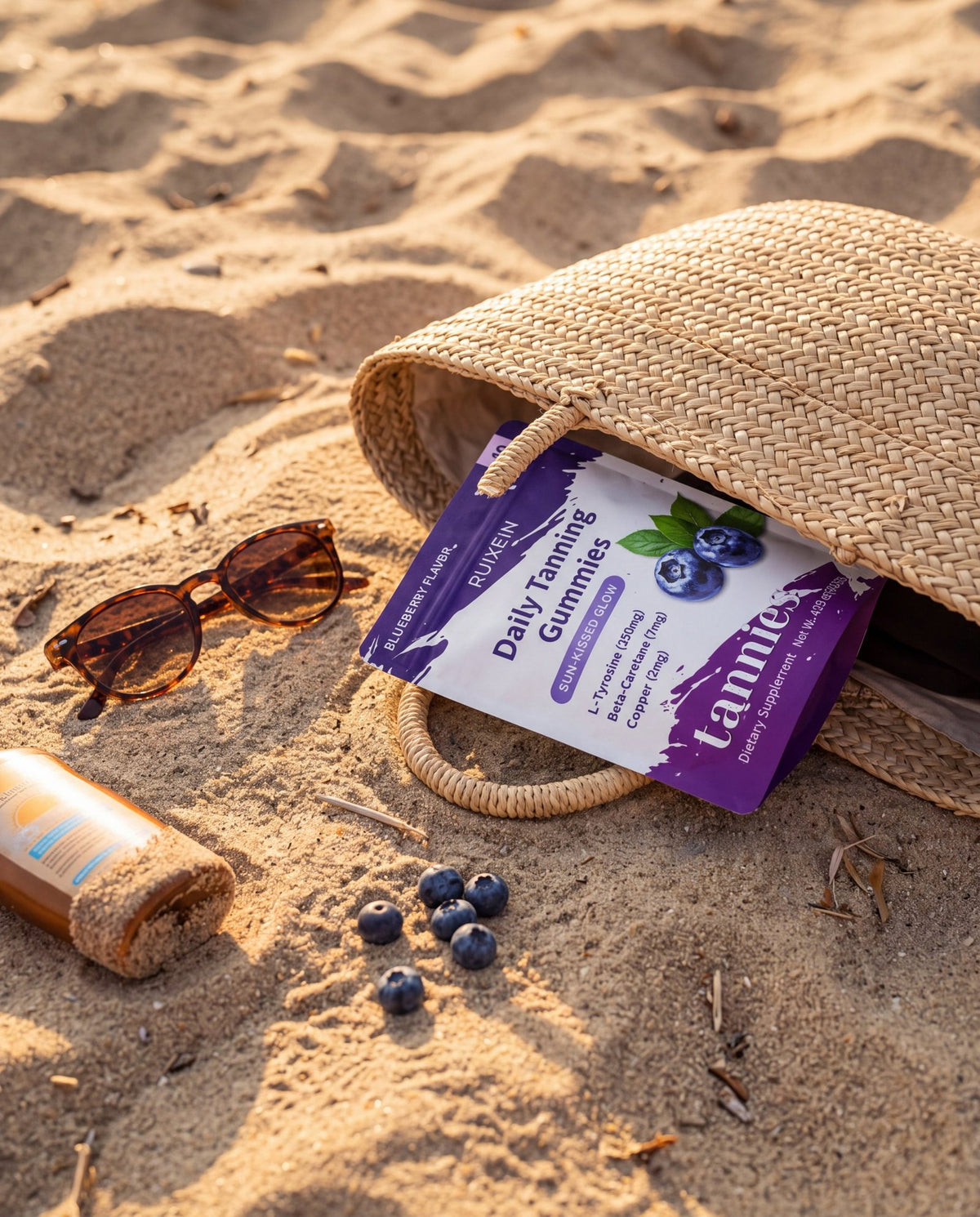 Woman at the beach with RUIXEIN Tannies gummies